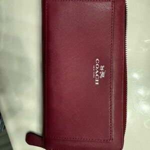 Coach Burgundy Leather Zip Wallet